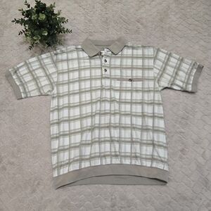 David Taylor Mens Tan & White Banded Cotton-Blend Polo, Size Medium